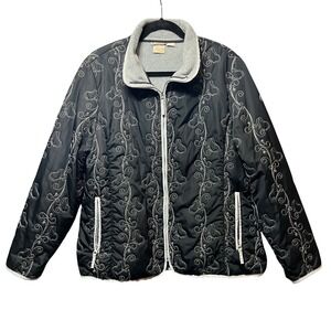Natural Reflections‎ XL Black Quilted Jacket Embroidered Fleece Lined